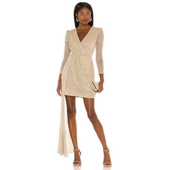 Patbo Draped Mini Dress in Gold US4 - Picture 3 of 12